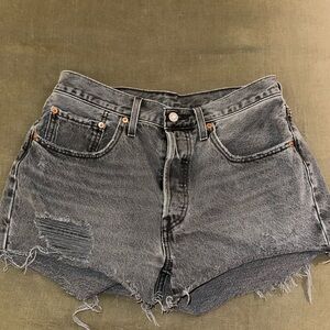 Levi's Washed Charcoal Distressed Denim Cutoff Shorts
